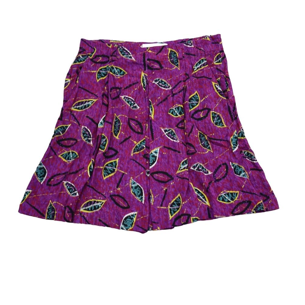 Ann Tjian for Kenar Shorts Womens M Purple Floral Pleated Front High Waist